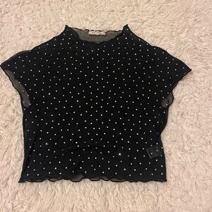 Bear Dance Black and White Crop Blouse with Mandarin Collar